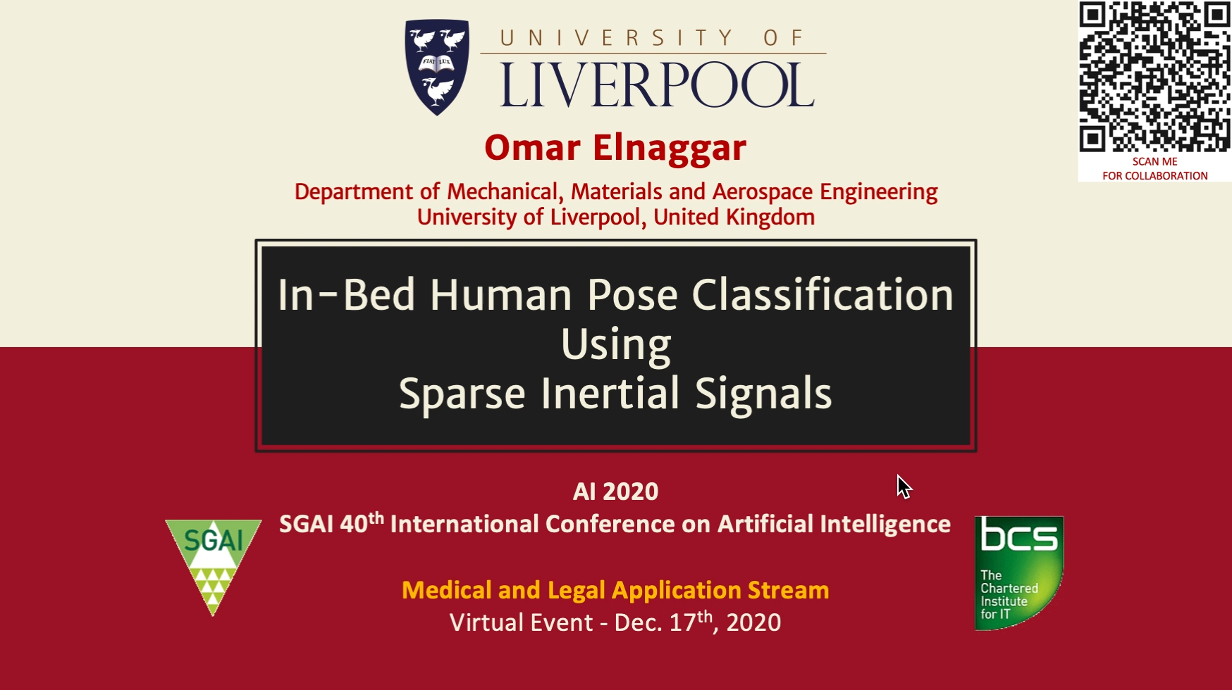 Cover slide: In-Bed Human Pose Classification Using Sparse Inertial Signals.
