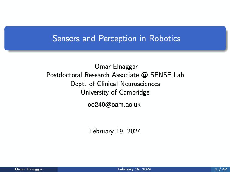 Cover slide: Sensors and Perception in Robotics.