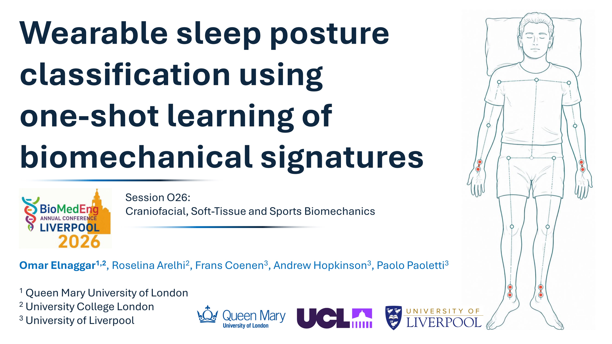 Cover slide: Wearable sleep posture classification using one-shot learning of biomechanical signatures.